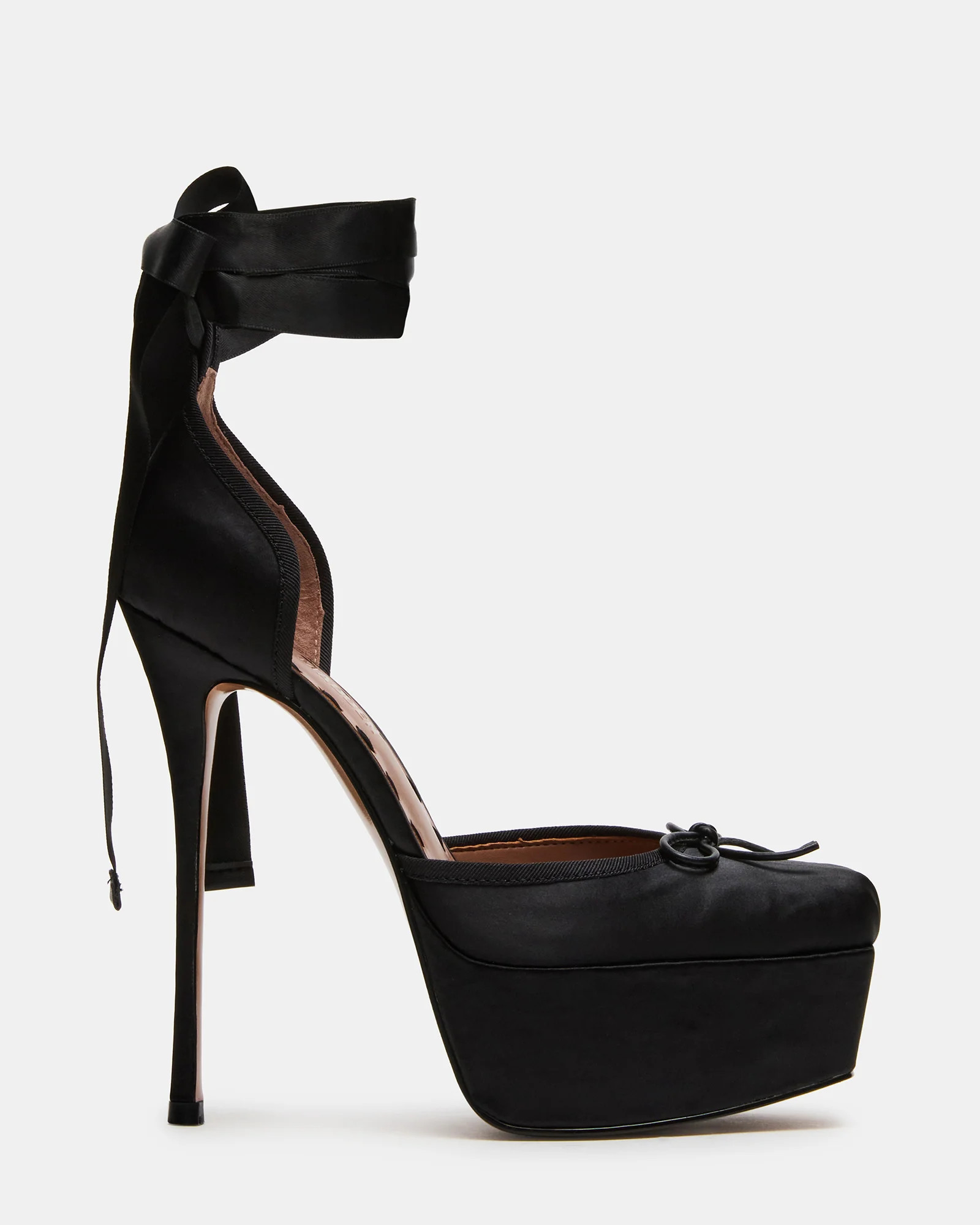 LISTEN Black Satin Stiletto Pump Lace-Up Women's Heel | Steve Madden (US)