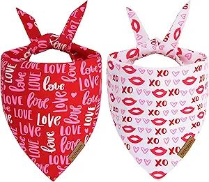 THLOH Valentines Day Dog Bandana - 2 Pack Triangle Dog Bandanas | Reversible Love and Heart Pet S... | Amazon (US)