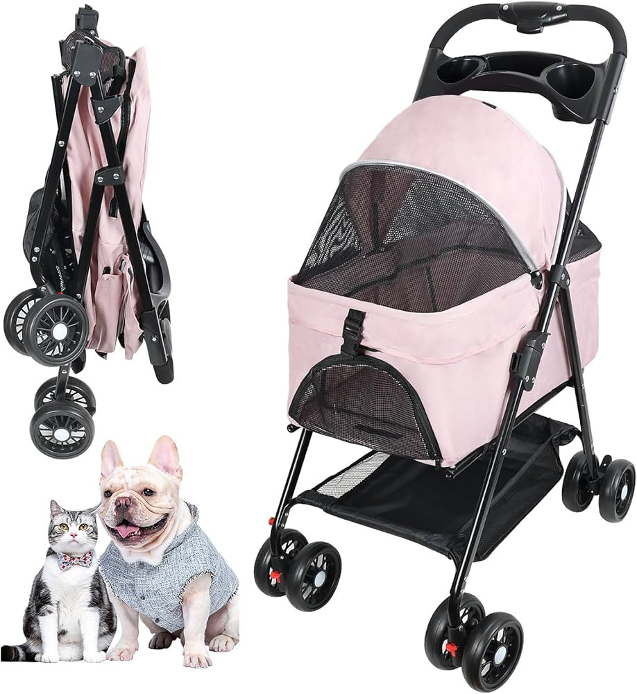 Medium Pet Stroller for Dogs Up to 30lbs, One-hand Folding, Two-way Canopy, 4 Wheels for Medium/S... | Amazon (US)