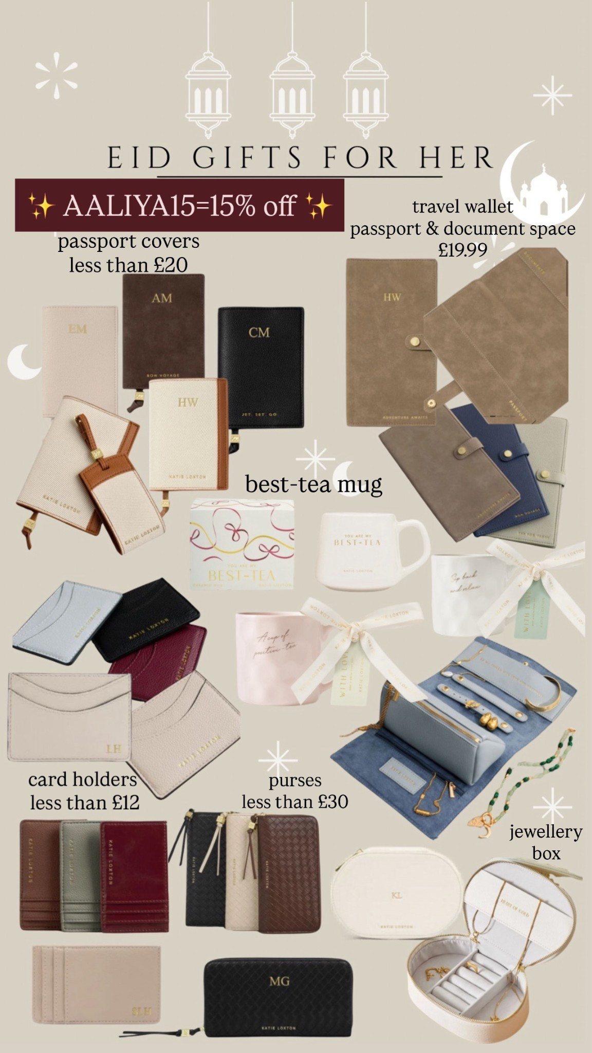 gifts for her 

purses passport cover jewellery organiser 

eid gifts 