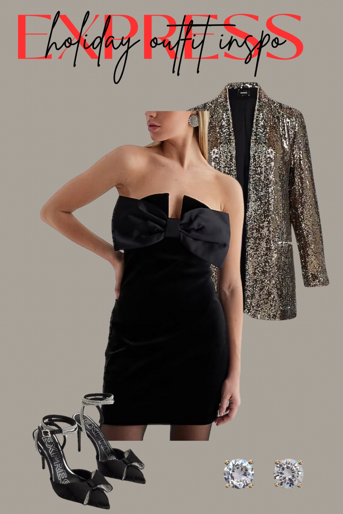 Express holiday sale! 
holiday outfit inspo - Christmas outfit inspo - black dress with a bow - sequin blazer - heels with bows - sparkly outfit 

#LTKHoliday #LTKsalealert #LTKSeasonal