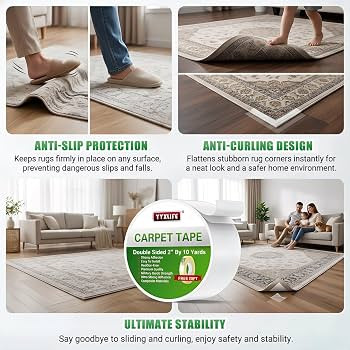 YYXLIFE Double Sided Removable Rug Tape - Carpet Adhesive for Hardwood Floors,Non Slip Anti Curli... | Amazon (US)