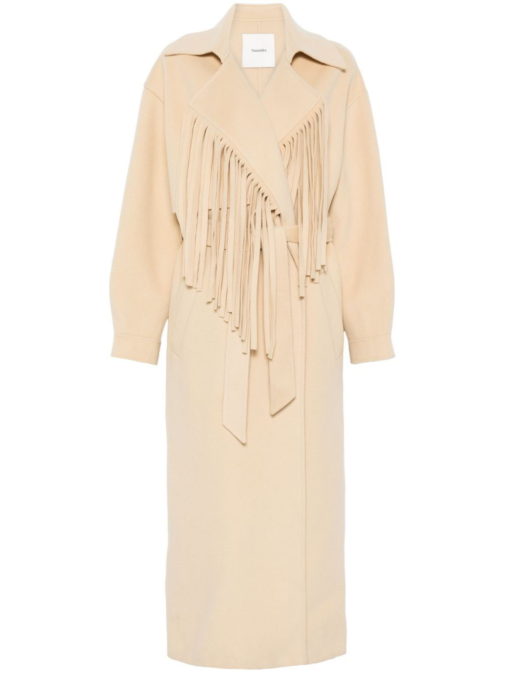 Nanushka fringe-detail coat - Neutrals | Farfetch Global