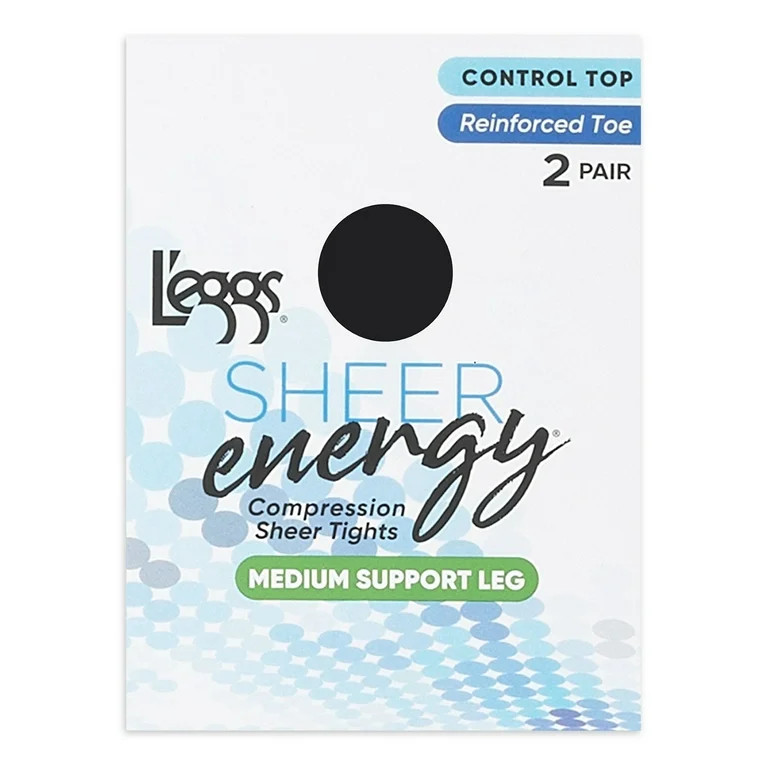 L'eggs Sheer Energy Medium Leg Support Control Top Reinforced Toe Tights, 2 Pair | Walmart (US)