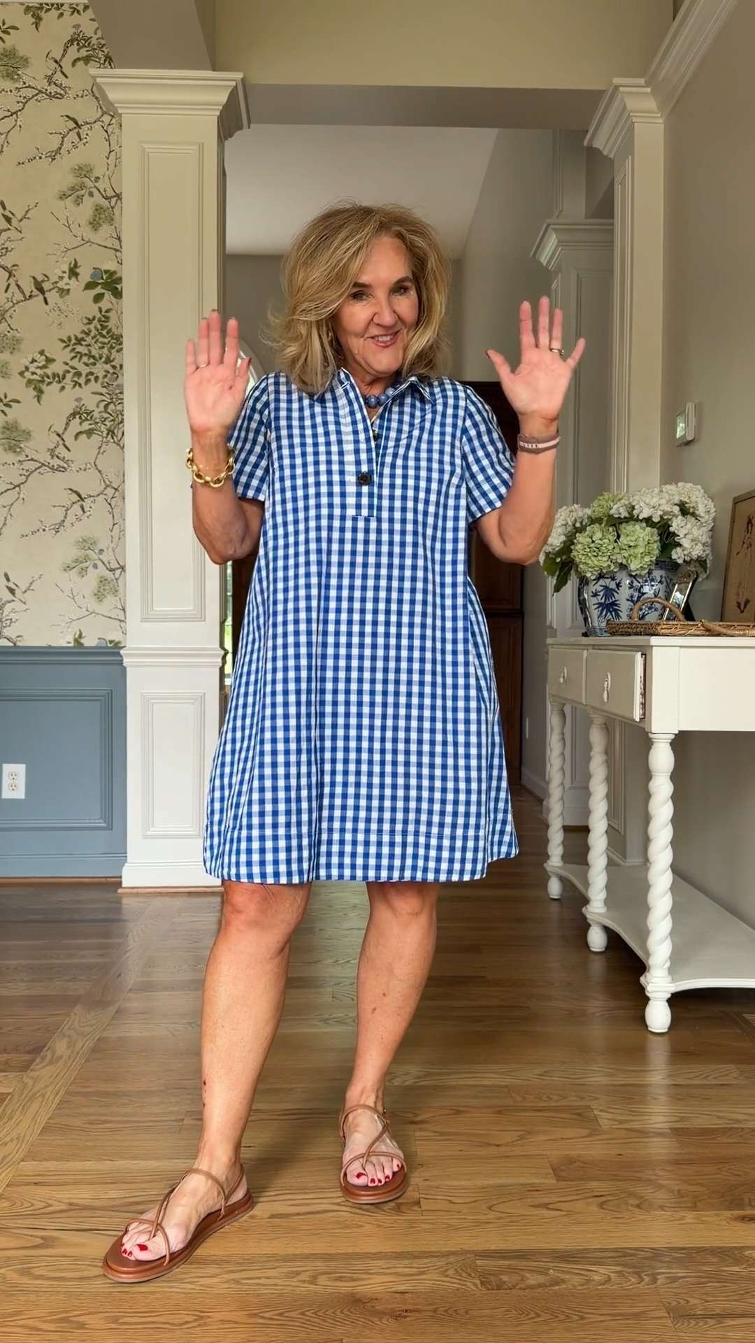 The cutest blue gingham swing dress for summer. Lightweight, breezy, and so flattering with its easy relaxed fit 🫶🏻 

 #LTKootd #LTKSeasonal #LTKOver40
