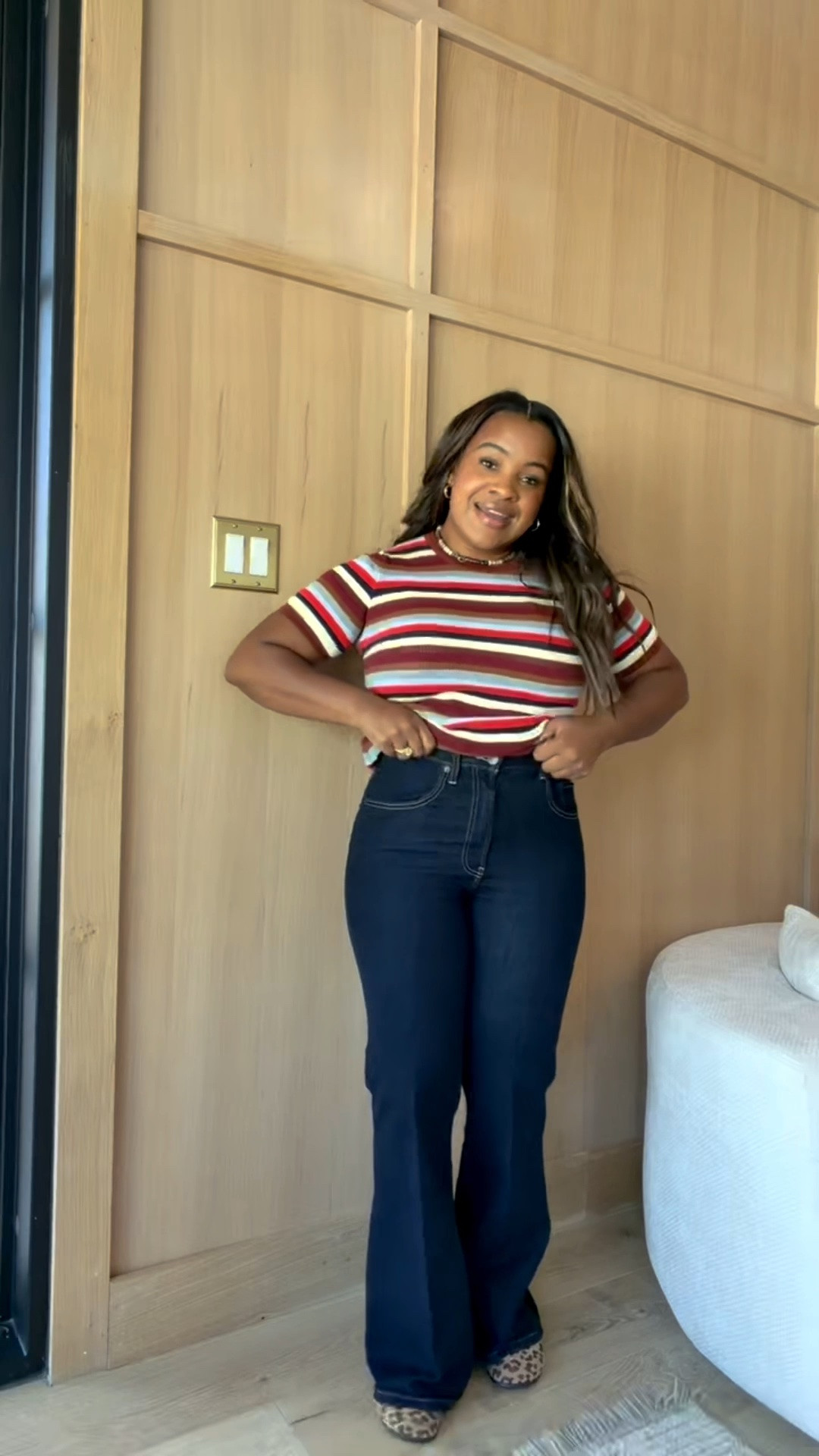 This striped sweater is currently $13!❤️ Paired with this pair of high waisted denim that is $20. @Walmart