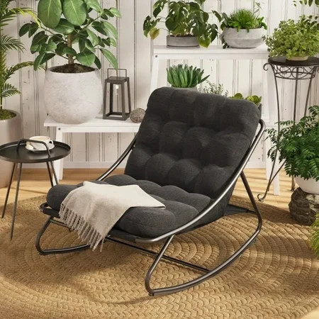 Grand Patio Gray Steel Rocking Chair Indoor & Outdoor for All Ages, Patio Lounge Chair with Thick Cushion for Relaxing Reading Napping in Living Room, Front Porch, Backyard | Walmart (US)