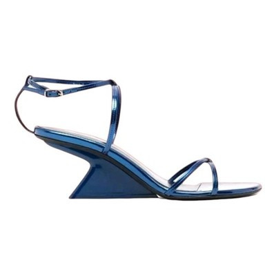 New KHAITE Strappy Sandals Womens 10 EU 40 Blue Leather Ankle Strap Italy Heels | eBay US