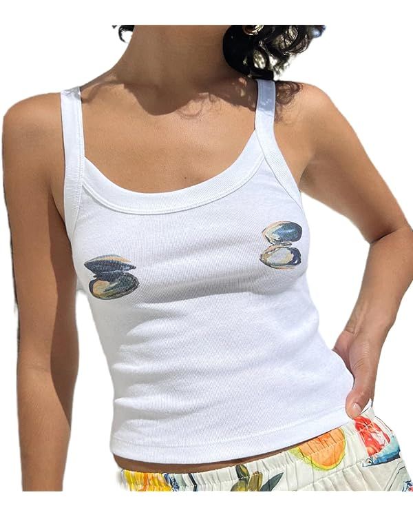 ZZEVOLSS Women Y2K Fruit Print Tank Top Sleeveless Graphic Slim Fit Crop Vest Top Trendy Cute Cas... | Amazon (US)