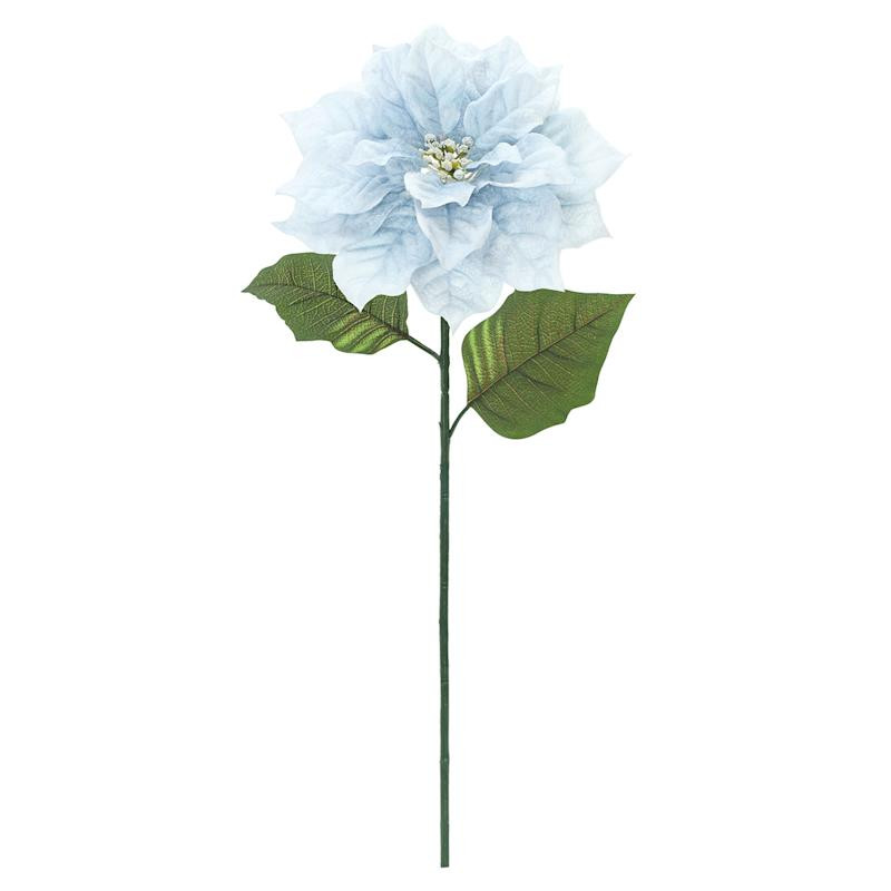 Light Blue Velvet Poinsettia Floral Stem, 27" | At Home
