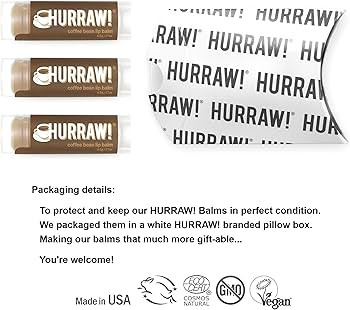 Hurraw! Coffee Bean Lip Balm, 3 Pack: Organic, Certified Vegan, Cruelty and Gluten Free. Non-GMO,... | Amazon (US)