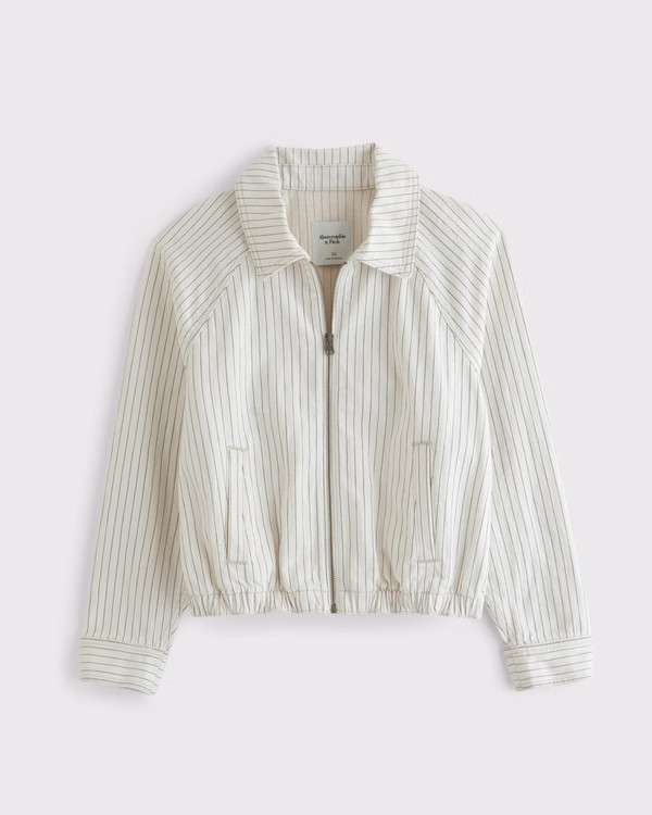 Linen-Blend Denim Bomber Jacket | Abercrombie & Fitch (US)