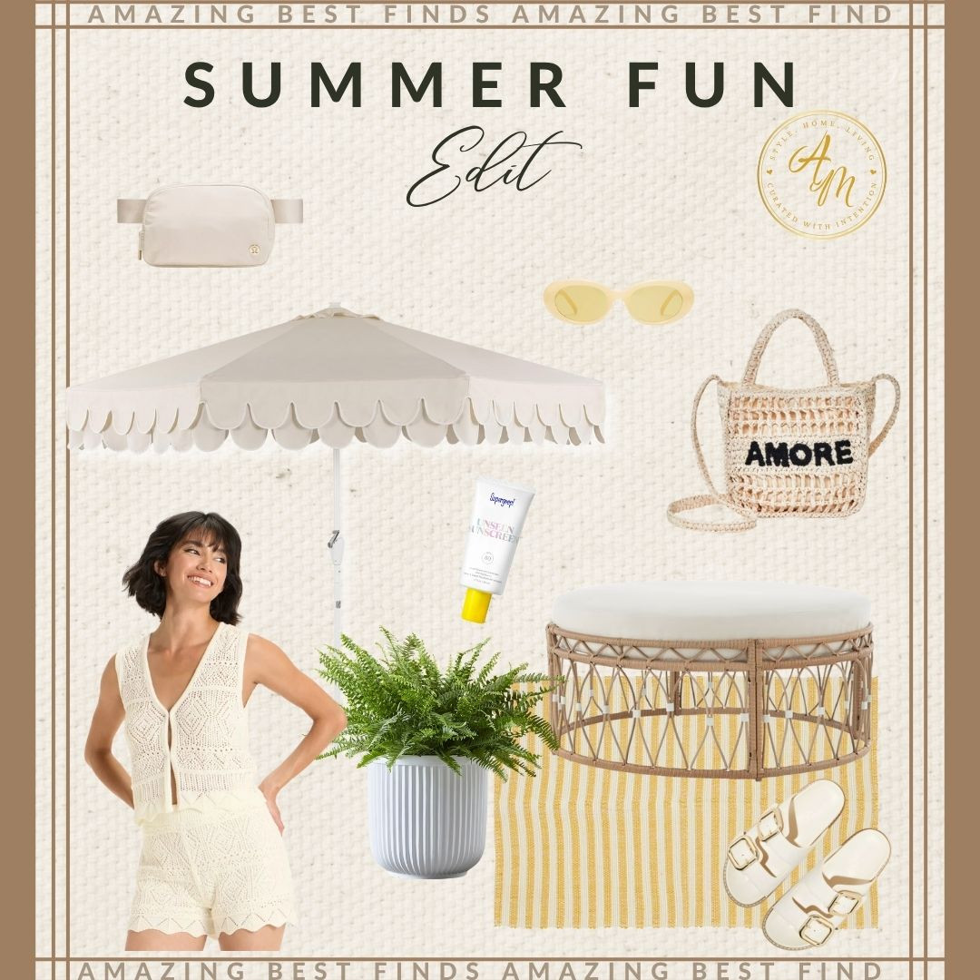 Summer made simple ☀️✨
From breezy rompers to the cutest scalloped umbrella, this edit has everything for your sunny day lineup. Don’t forget the SPF + sandals combo! 🧴🕶️

#SummerEdit #AmazonBestFinds #BackyardStyle #BeachReady #WeekendVibes #SummerFavorites

#LTKSeasonal #LTKHome #LTKStyleTip