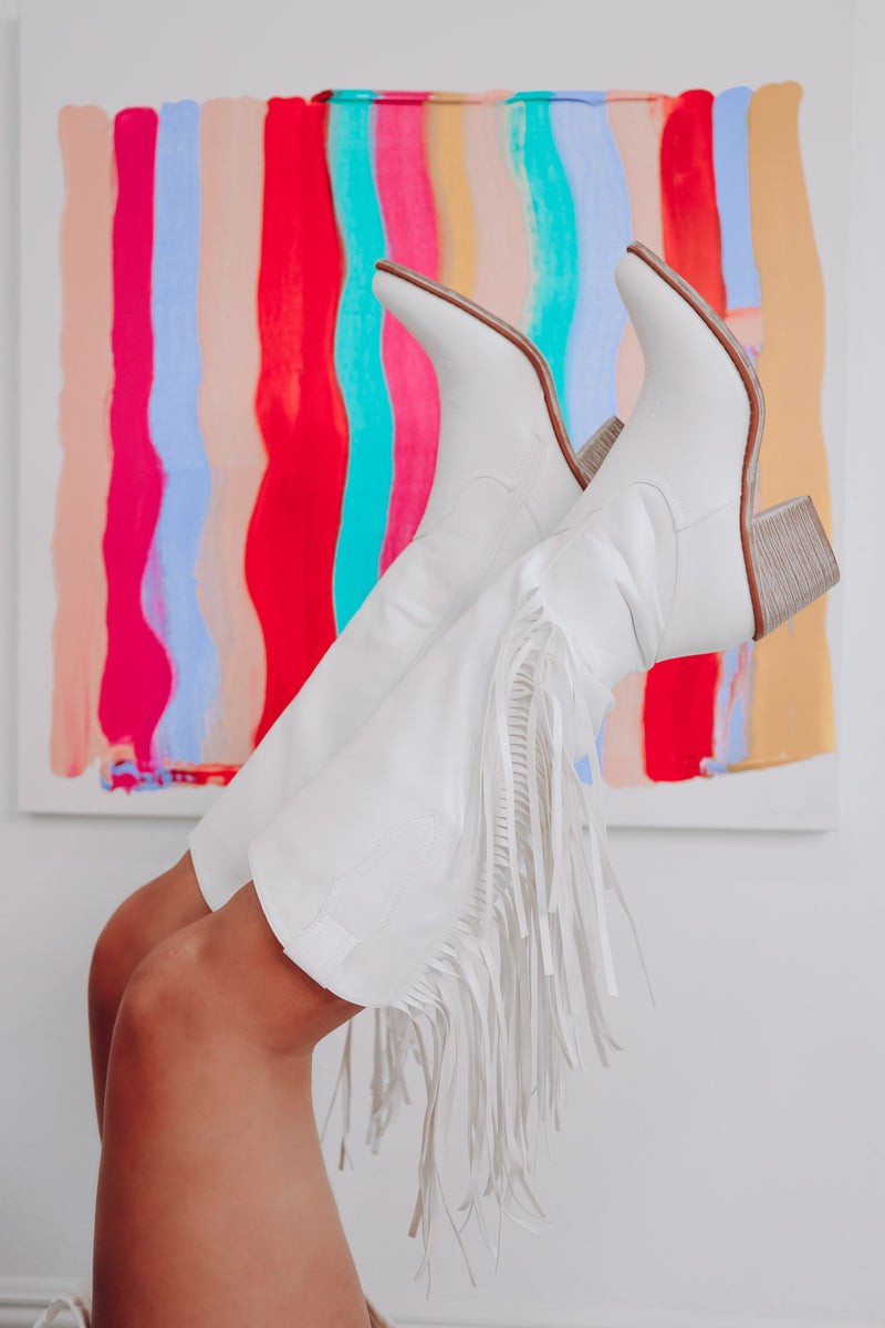 Wilder Fringe Knee High Boot - White | Whiskey Darling Boutique