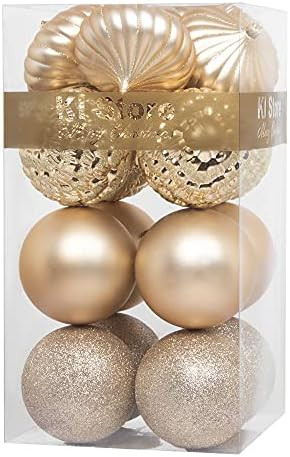 KI Store Large Christmas Balls Champagne 4-Inch 16pcs Shatterproof Christmas Tree Ball Ornaments Dec | Amazon (US)
