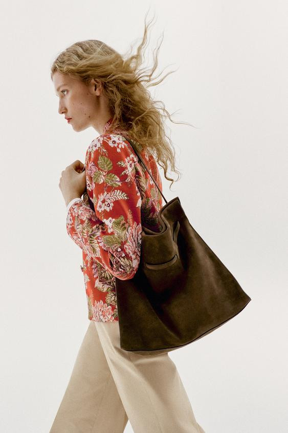SPLIT SUEDE SHOULDER BAG - Khaki Green - ONE SIZE ONLY | Zara UK