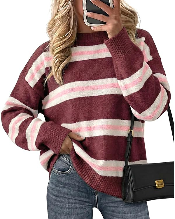 Cicy Bell Womens Striped Pullover Sweater Color Block Casual Loose Knit Top | Amazon (US)