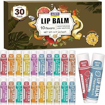 AZEN 30 Pack Lip Balm, Natural Lip Balm Bulk, Lip Care Product, Moisturizing Lip Balm for dry cra... | Amazon (US)