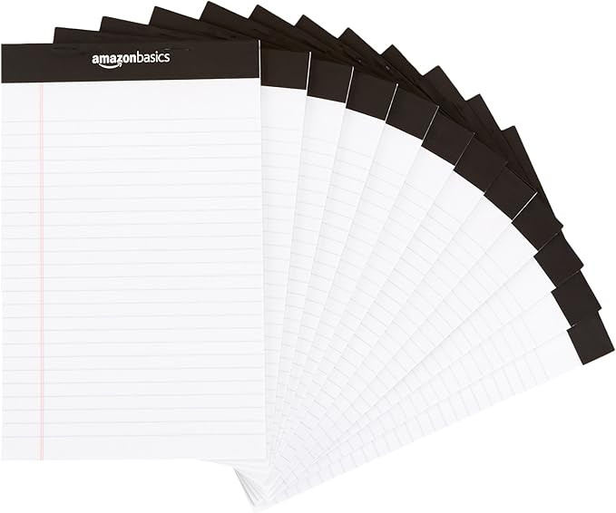 AmazonBasics Narrow Ruled 5 x 8-Inch Writing Pad - White (50 Sheet Paper Pads, 12 pack) | Amazon (US)