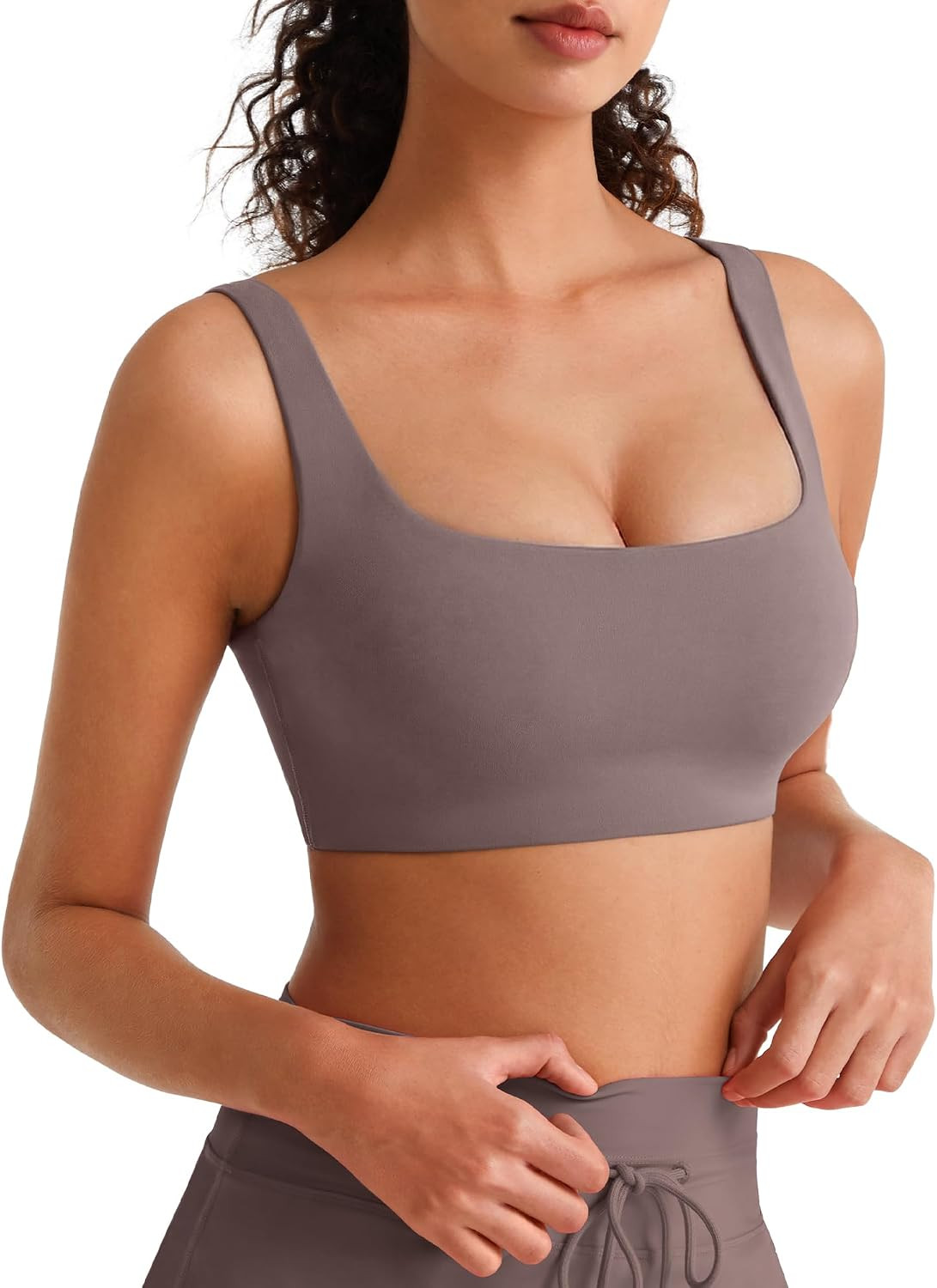G4Free BareFeel Non Padded Sports Bra for Women Double Lined - Wireless U Back Square Neck Crop Tank Tops Yoga Casual | Amazon (US)