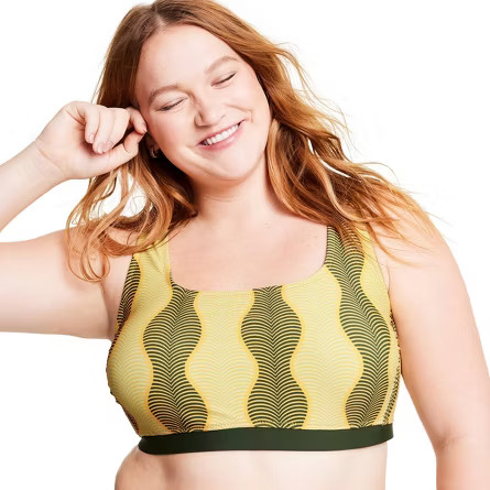 Women's Micro Waves Print Bralette Bikini Top - Fe Noel x Target Muted Lime Green/Dark Green | Target