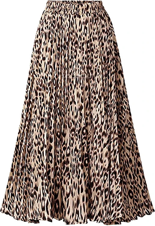 Amazon.com: CHARTOU Womens Chic Elastic High Waisted A Line Leopard Print Pleated Shirring Midi-L... | Amazon (US)