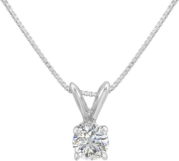 Amanda Rose Collection AGS Certified 1/3ct Diamond Solitaire Pendant Necklace in 14K White Gold o... | Amazon (US)