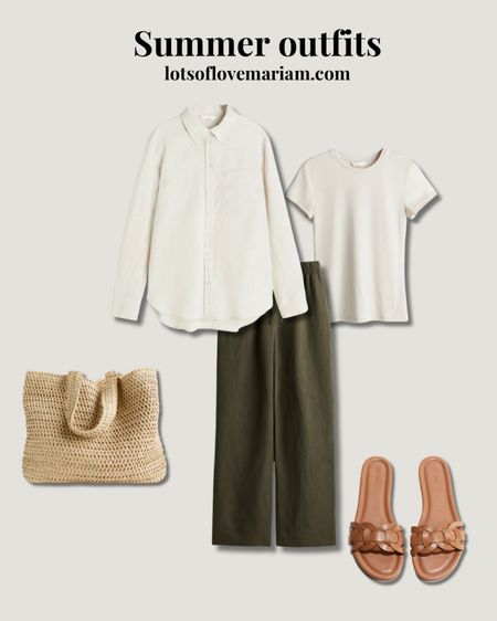 Summer outfit idea - summer capsule wardrobe essentials - these pieces can be styled in so many different ways and this way is one of my favourite during the summer! Linen shirt, khaki linen trousers, slim dupe fitted top (the best quality !! And perfect for layering), straw bag, brown sandals 

#LTKeurope #LTKstyletip #LTKsummer