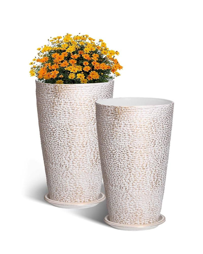 VEVOR Set of 2 Tall Outdoor Planters 21" H, Round Large Planters for Front Porch and Patio, Stone... | Amazon (US)