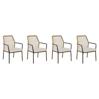 Origin 21 Clairmont Set of 4 Wicker Black Steel Frame Stationary Dining Chair with Off-white Cush... | Lowe's