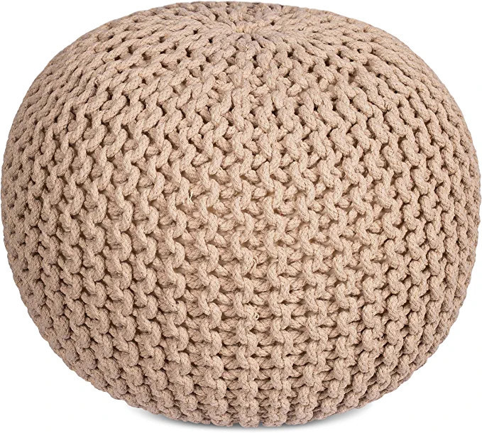 BIRDROCK HOME Round Pouf Foot Stool Ottoman - Knit Bean Bag Floor Chair - Cotton Braided Cord - G... | Amazon (US)