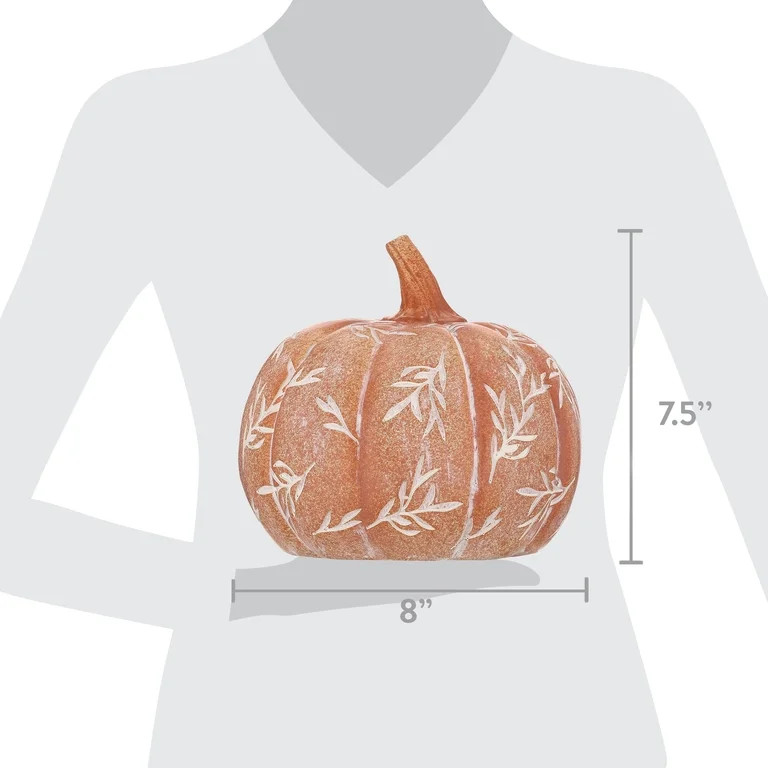 Small Etched Leaf Resin Pumpkin Decoration, Orange and White, 7", Fall by Way To Celebrate | Walmart (US)
