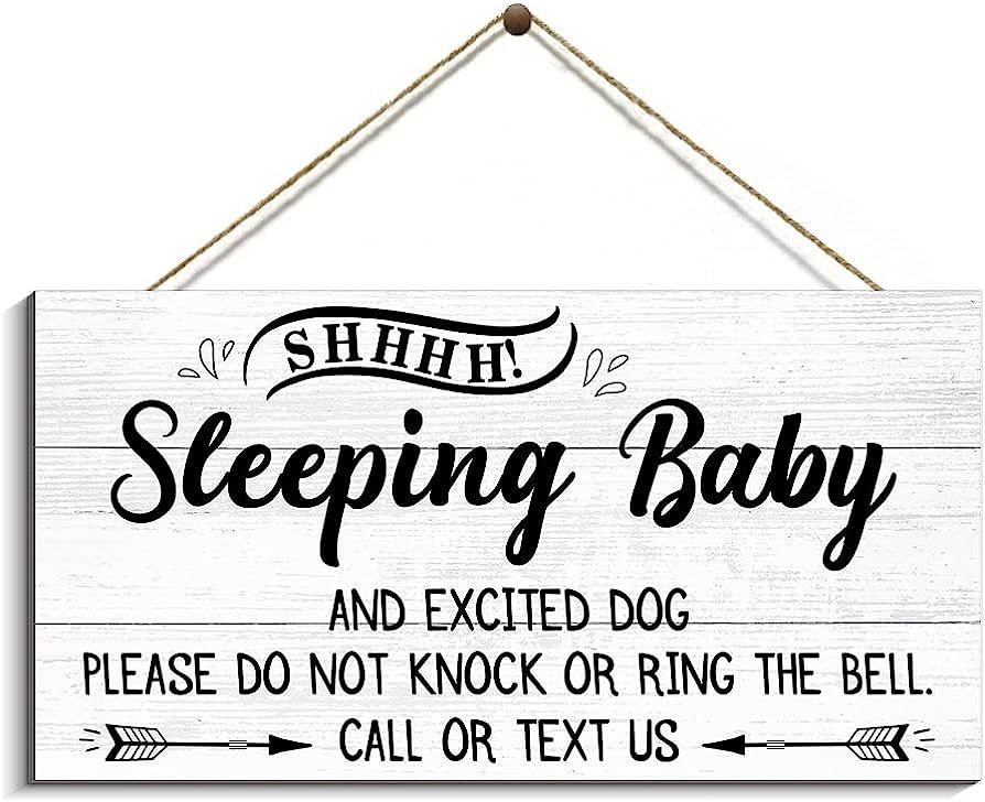Pigort Baby Sleeping Sign Plaque Decor for Front Door, Funny Do Not Ring Doorbell Sign 6x12 Woode... | Amazon (US)