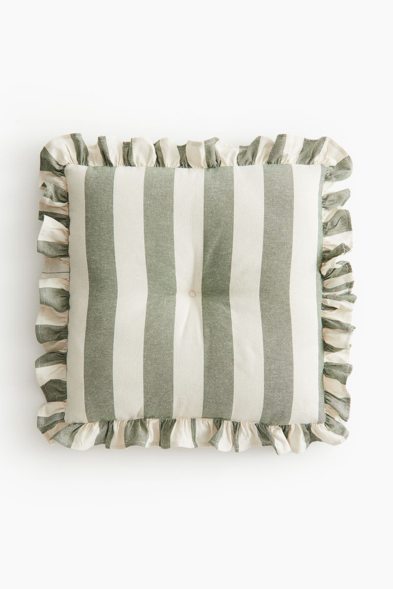 H & M - Frill-trimmed cotton seat cushion - Green | H&M (UK, MY, IN, SG, PH, TW, HK)