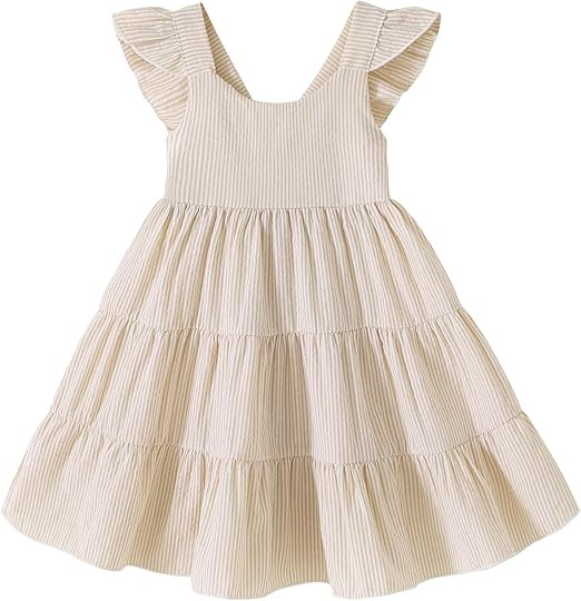 YOUNGER TREE Toddler Baby Girls Dress Summer Ruffle Sleeve Halter Casual Kids Beach Sundress | Amazon (US)