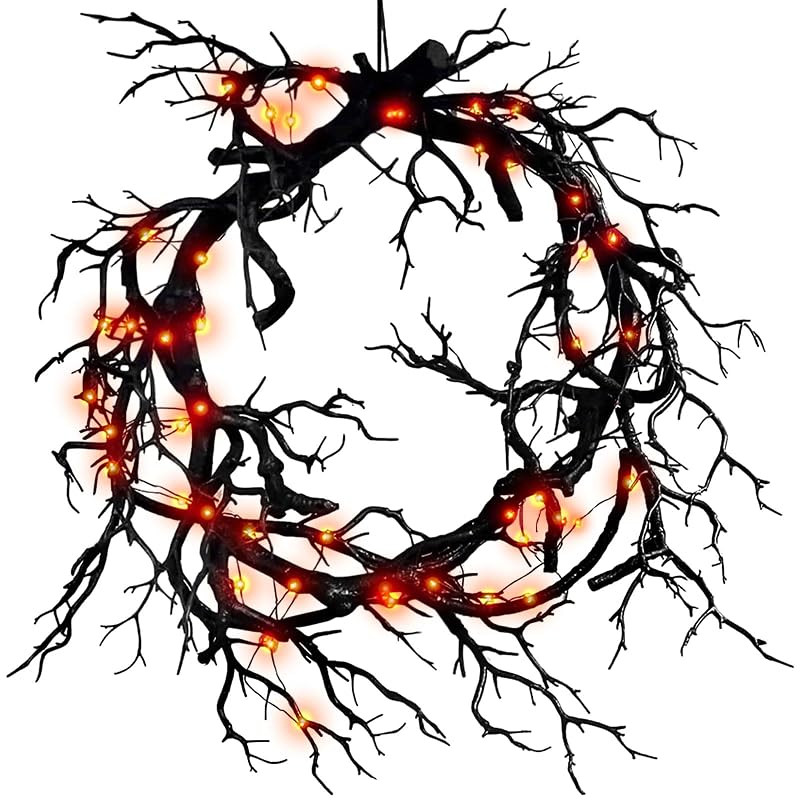 20inch Halloween Wreath for Front Door, Glitter Black Branch Halloween wreaths with Orange Lights... | Amazon (CA)