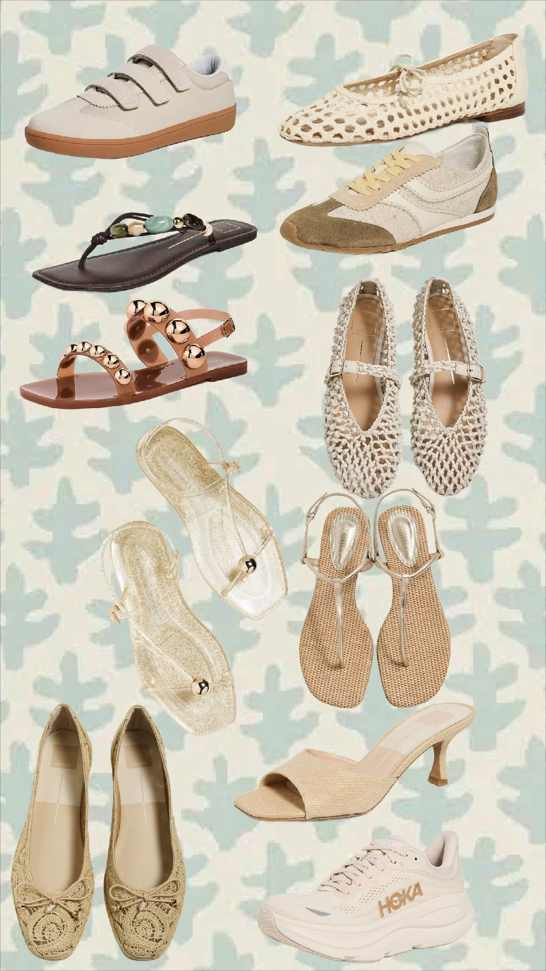 Spring Shoes! Heels, flats, jelly sandals, raffia flats, raffia heels, flip flop, sneakers, gem stone flats 