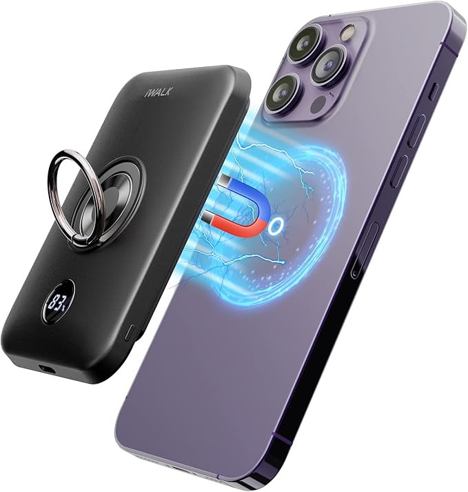 iWALK Magnetic Wireless Power Bank, 6000mAh Portable Charger with Finger Holder, Stronger Magnet ... | Amazon (US)
