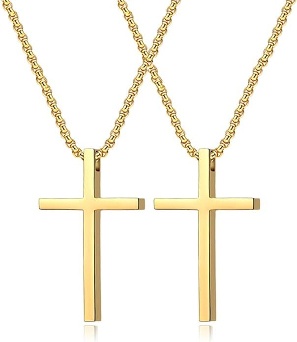 Stainless Steel Unisex Necklace with Silver Cross Pendant, 16-30 inches, Gold Jewelry, for Men an... | Amazon (US)