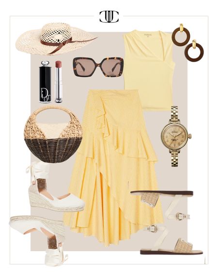 This tiered skirt is so fun with the ruching at the front along the waist.

Maxi skirt, sun hat, espadrilles, sunglasses, spring outfit, summer outfit, casual outfit, sandals 

#LTKshoecrush #LTKstyletip #LTKover40