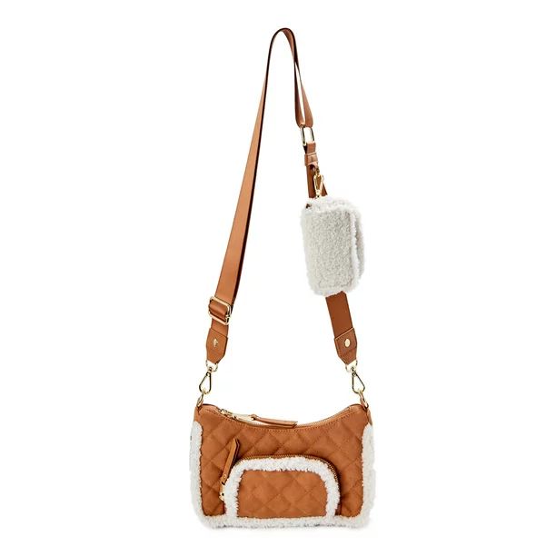 Madden NYC Women's Quilted Crossbody Bag with Faux Sherpa Pouch - Walmart.com | Walmart (US)