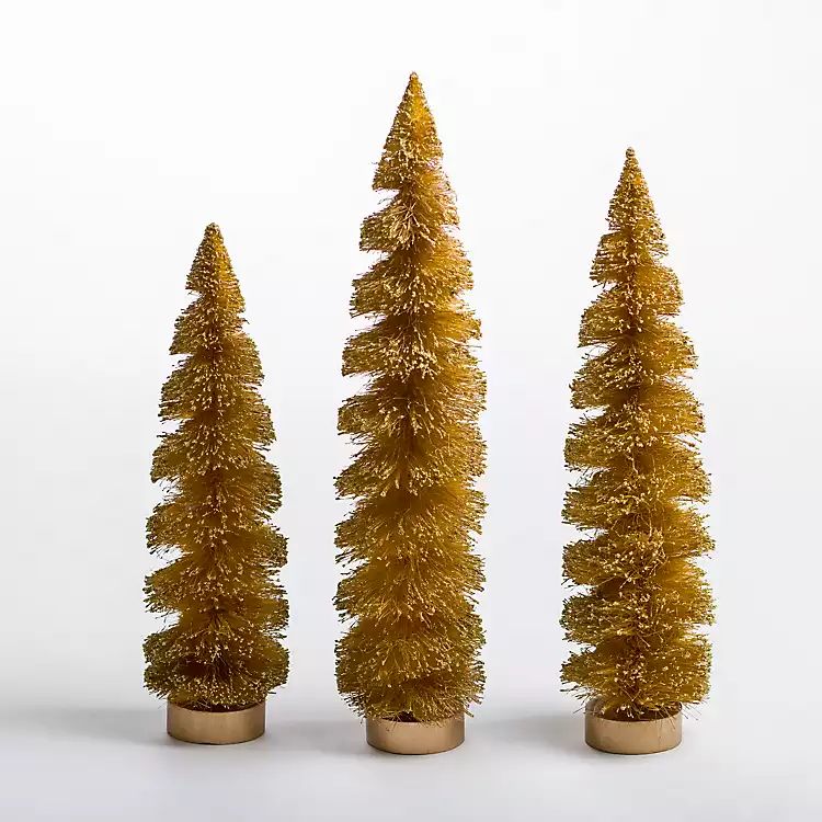 New! Gold Swirl Bottle Brush Christmas Trees, Set of 3 | Kirkland's Home