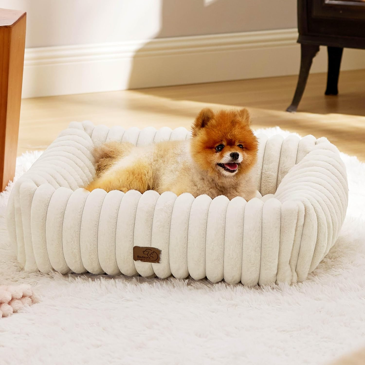 Bedsure Cute Dog Bed for Small Medium Dogs - Washable Furry Puppy Beds, Rectangle Orthopedic Cord... | Amazon (US)