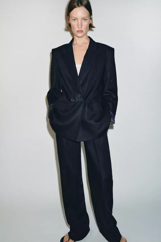 LINEN BLEND DOUBLE BREASTED BLAZER WITH ROLLED-UP SLEEVES | Zara US