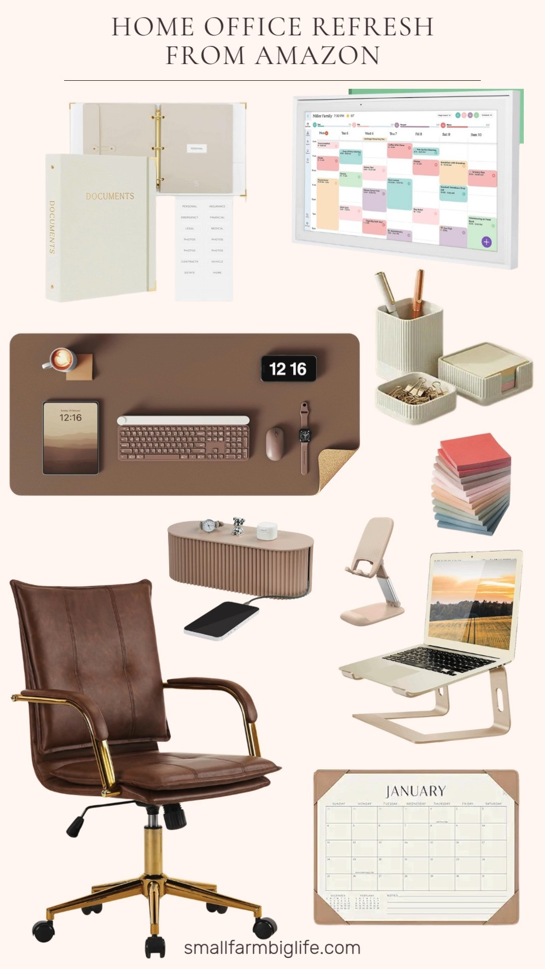 Home office refresh 🤎✨ Clean lines, soft neutrals, and warm leather accents that make working from home feel calm and intentional. These are the pieces that keep my desk organized, functional, and actually nice to look at. 

 #LTKHome #LTKSaleAlert