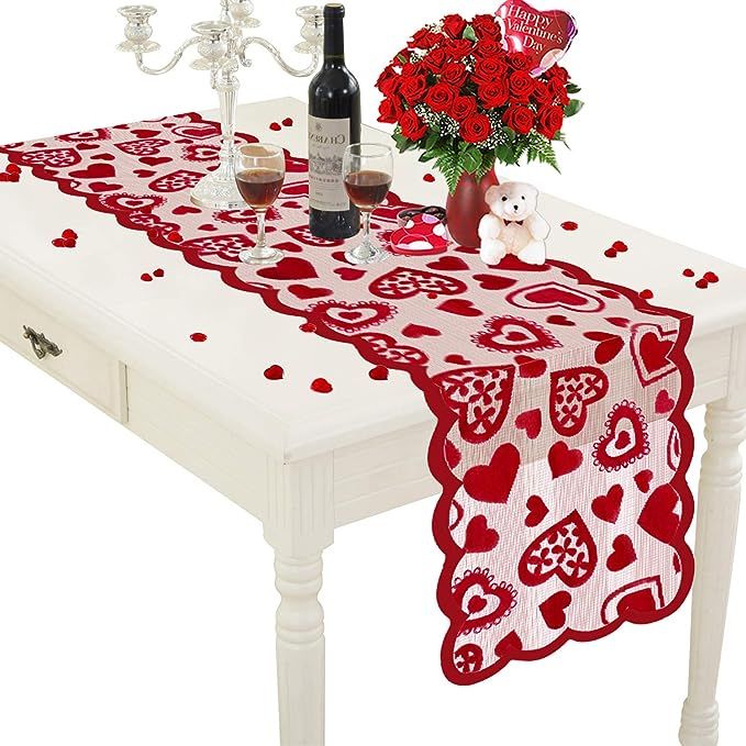 Mosoan Valentines Day Table Runner - Red, 13 x 72Inch - Lace Table Runner for Wedding Party, Vale... | Amazon (US)