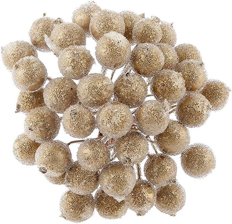 EBTOYS 200pcs Mini Christmas Frosted Fruit Berry Holly Artificial Flower Decor - Gold, 13cm | Amazon (US)