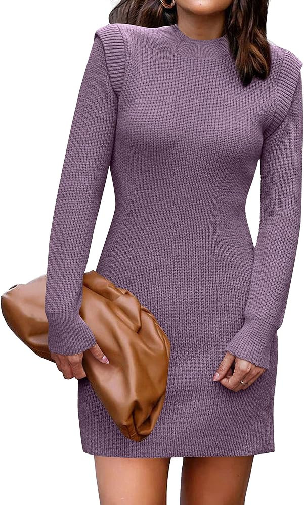 BTFBM Women Sweater Bodycon Short Dress Long Sleeve Crew Neck Slim Fit Solid Dressy Fall Winter M... | Amazon (US)