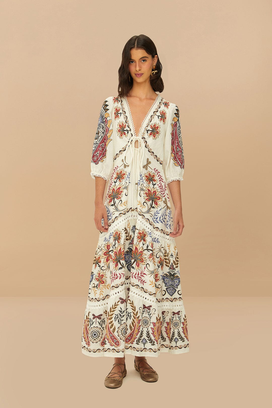 Off-White Boho Glam LENZING™ ECOVERO™ Euroflax™ Maxi Dress | FarmRio (US)