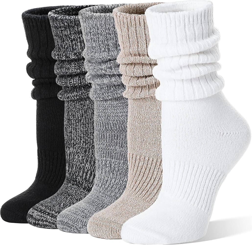 Womens Slouchy Boot Socks Winter Warm Cozy Slouch Scrunch Fuzzy Fluffy Crew Socks 5 Pairs | Amazon (US)